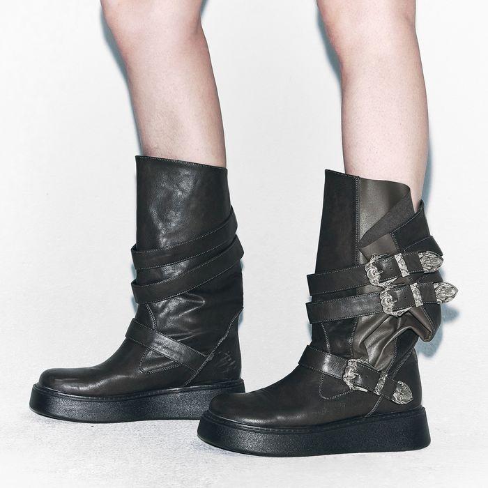 WESTERN BUCKLE FOLDING BOOTS DARK KHAKI