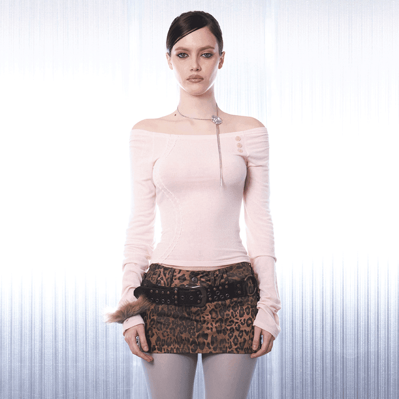 [HILLDA] [유튜버 PICK] Curve Button Off-Shoulder Tee [Pink]