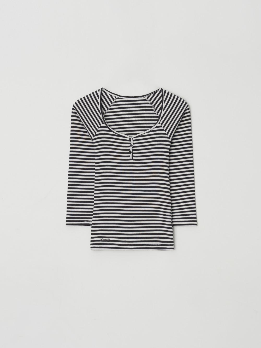 [made] 벨라 7부 스트라이프 버튼티