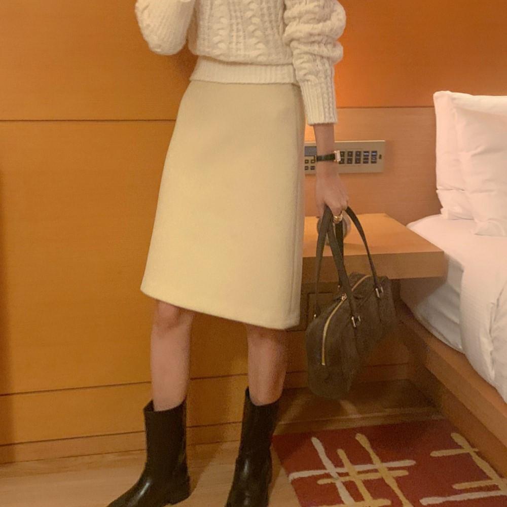 (버터S당일) 슬로우비 로아 울 스커트 여자겨울 A라인 미디 무릎 치마 브라운 블랙