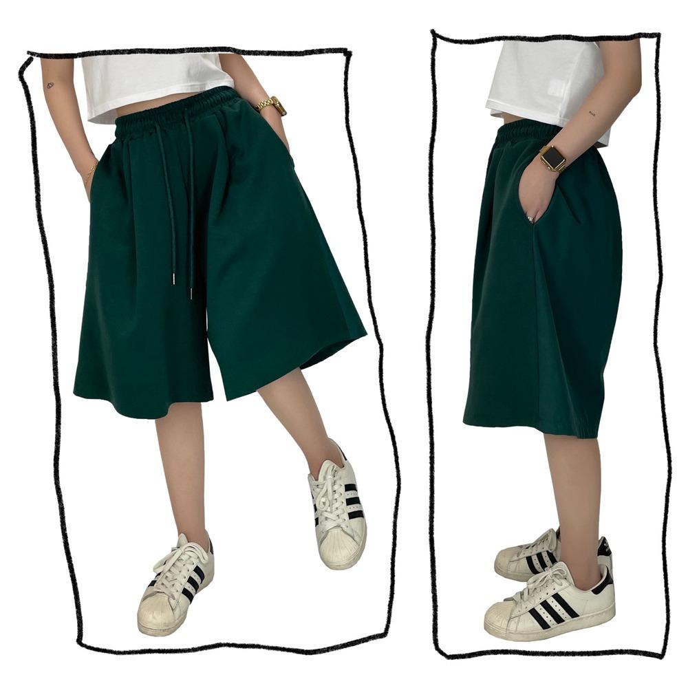 3컬러 남녀공용 반반 배색 와이드 버뮤다 하프 팬츠 반바지