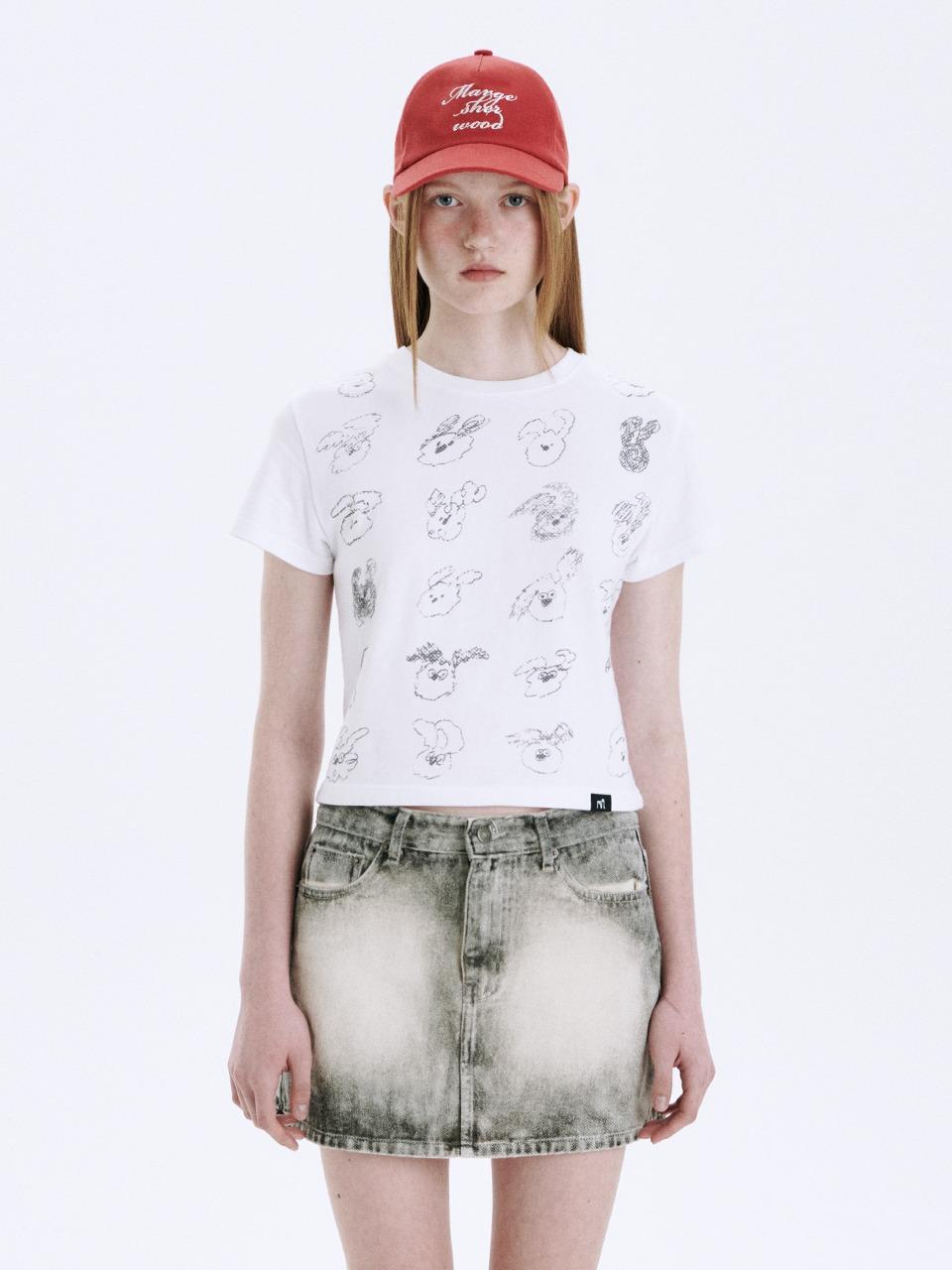 SLIM CROP WOOD DOODLE T-SHIRT_white
