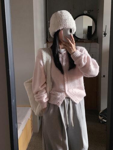 유리에 [PYT/알파카] 씨드 스카시 펀칭 cardigan - 3color (프영띵/프리티영띵/겨울가디건/파스텔/러블리/여리/봄웜여쿨추천)
