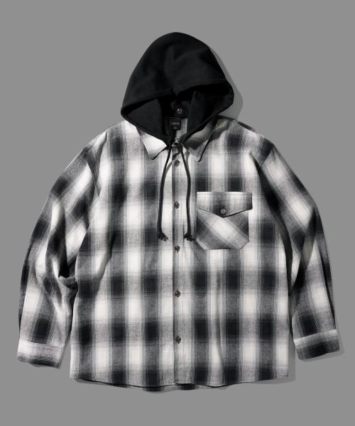 스크린 후드 체크셔츠 블랙 KMLS6865