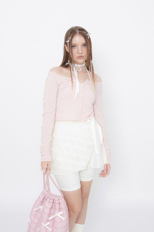 HALTERNECK SLEEVELESS CARDIGAN SET PINK