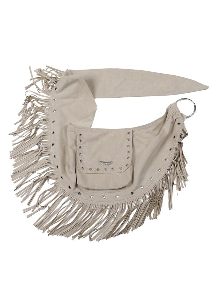 SUEDE FRINGE POCKET WRAP BEIGE