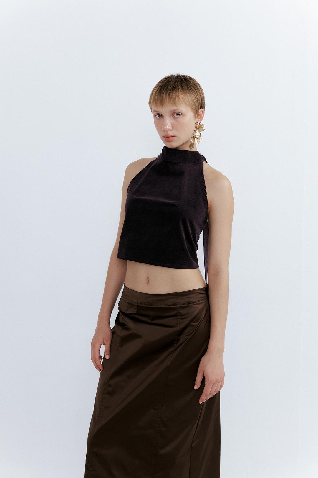 Corduroy Halter Top_Oak Brown