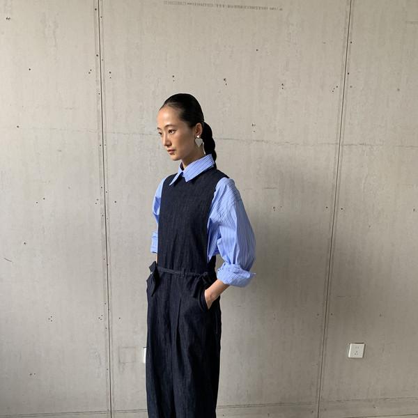 LONSLAN Jeans One-Piece Pants with Waist Bag
