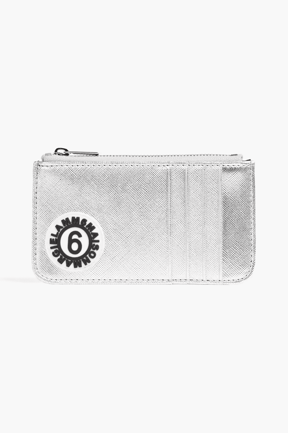 Logo-appliquéd metallic faux textured-leather wallet