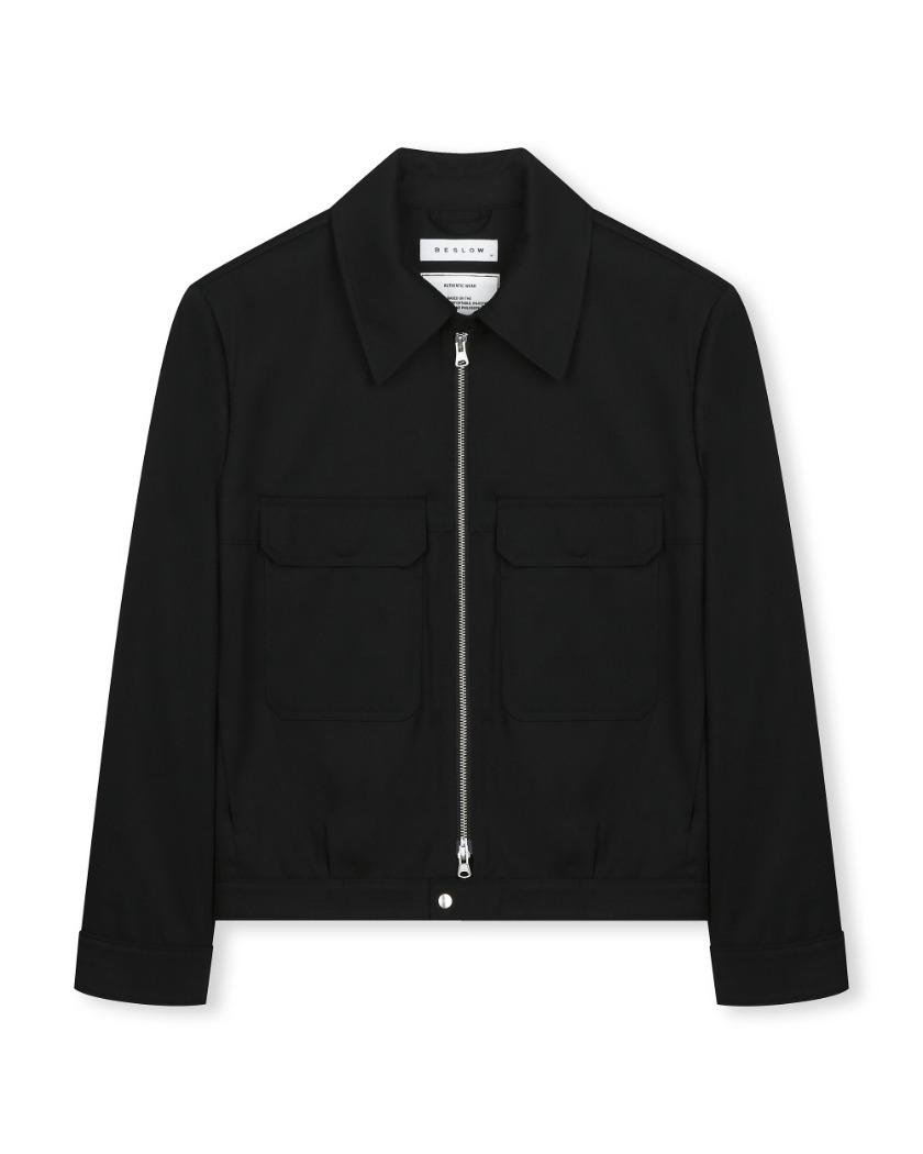 [비슬로우X패션튜브삭형]MILITARY ZIP-UP SHORT JACKET BLACK
