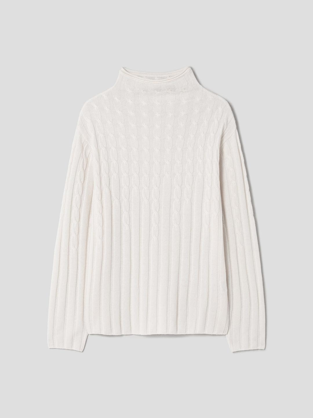 Cable Knitting Mock Neck Pullover - Ivory