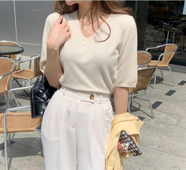 [컬러추가/소재대박/BEST]10color 촉감좋은 부들 브이넥 반팔니트