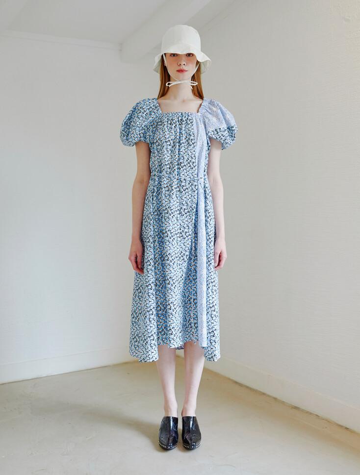 Line Detail Puff Dress, Blue