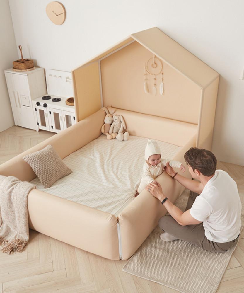 [코지스토리] 슈퍼범퍼침대 풀세트 매트리스 포함 초특대형 저상형 아기침대 크림베이지