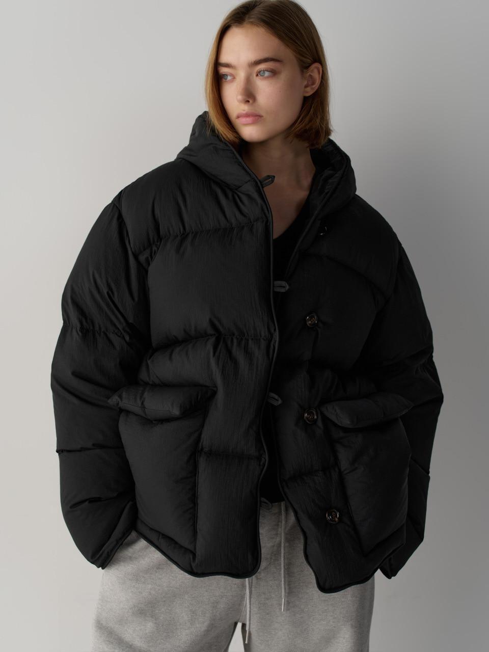 구스 다운 후디드 푸퍼_black