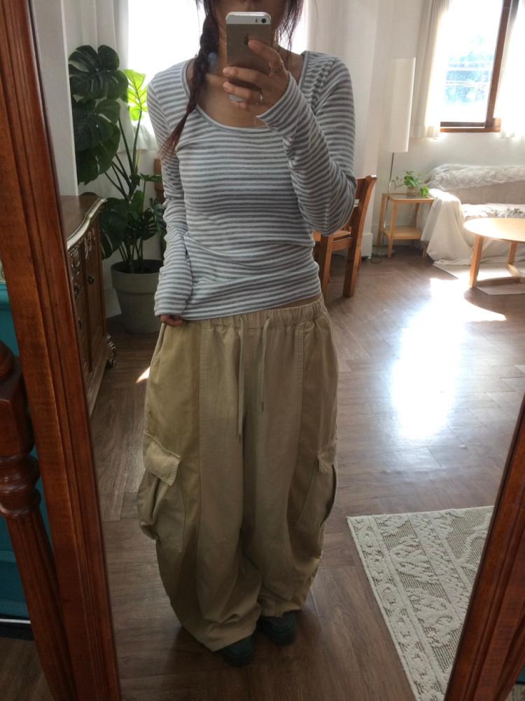 레이어드 베이직 스트라이프 단가라 유넥 슬림 긴팔 티셔츠 (2 color)