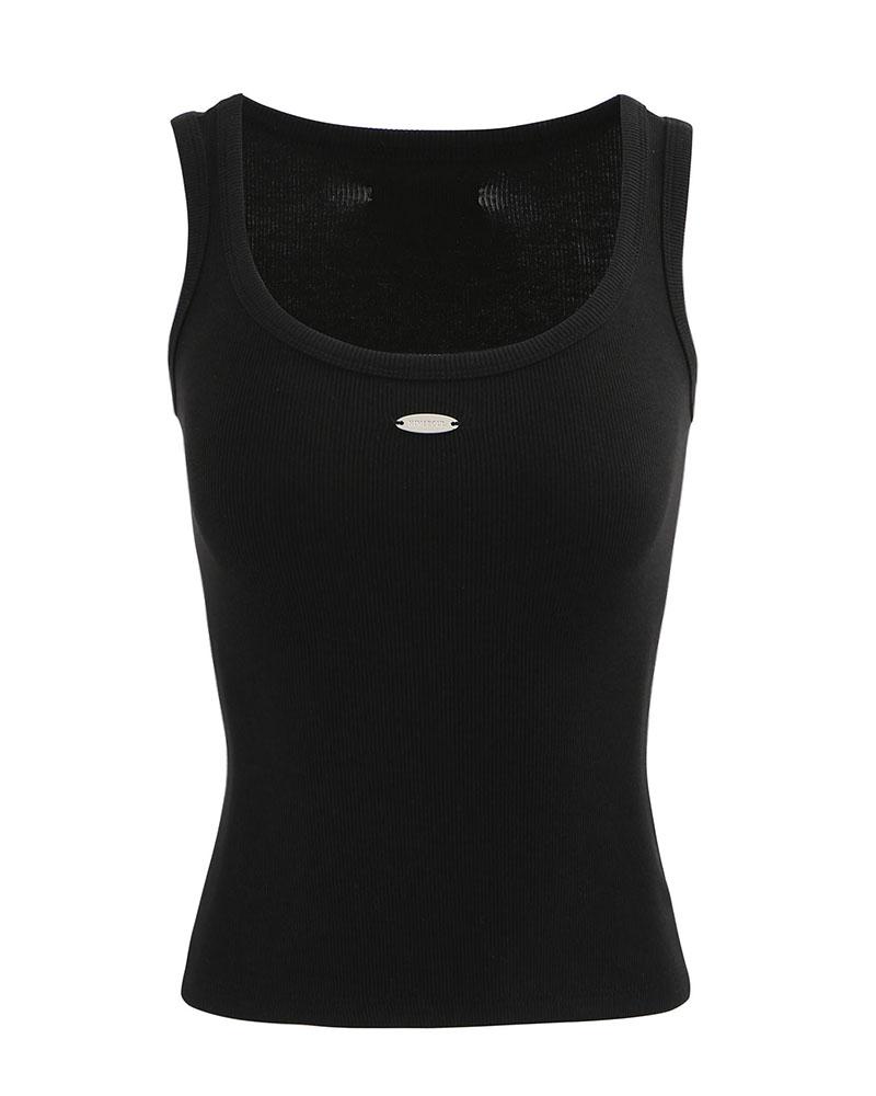 [2nd reorder] METAL SEMI CROP SLEEVELESS TOP (BLACK)