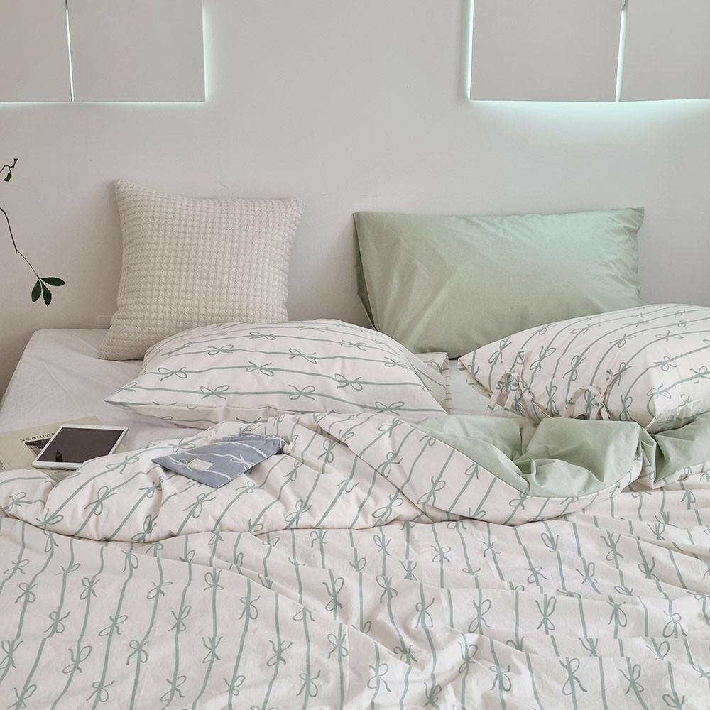 러브론 민트 리본 스트라이프 이불 커버 세트 단품 60수 순면 호텔 침구