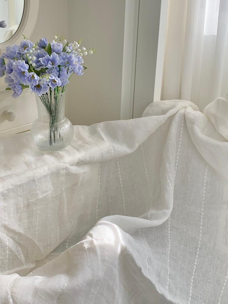 [퓨어린넨] 린넨 블랑쉐 자수 백아이보리 컬러 린넨 레이스 원단  레이스커튼 원단