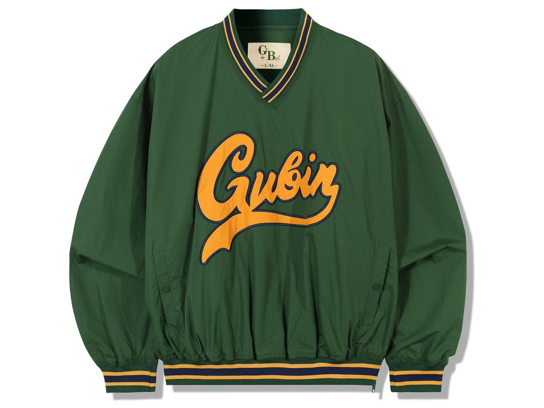 레트로 브이넥 나일론 풀오버 - 그린