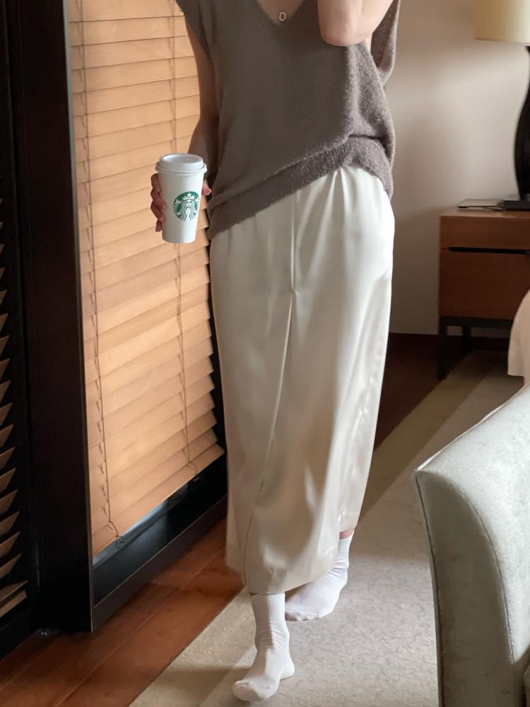 브론즈 슬립 이중 스커트 (2col) - 에이치라인 롱치마 트임 봄 여름