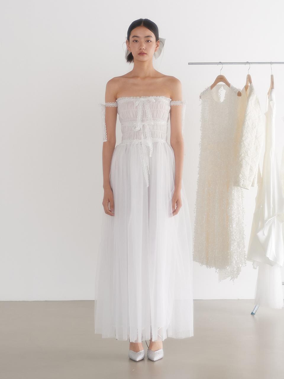 브라이덜 리본 튤 드레스_화이트