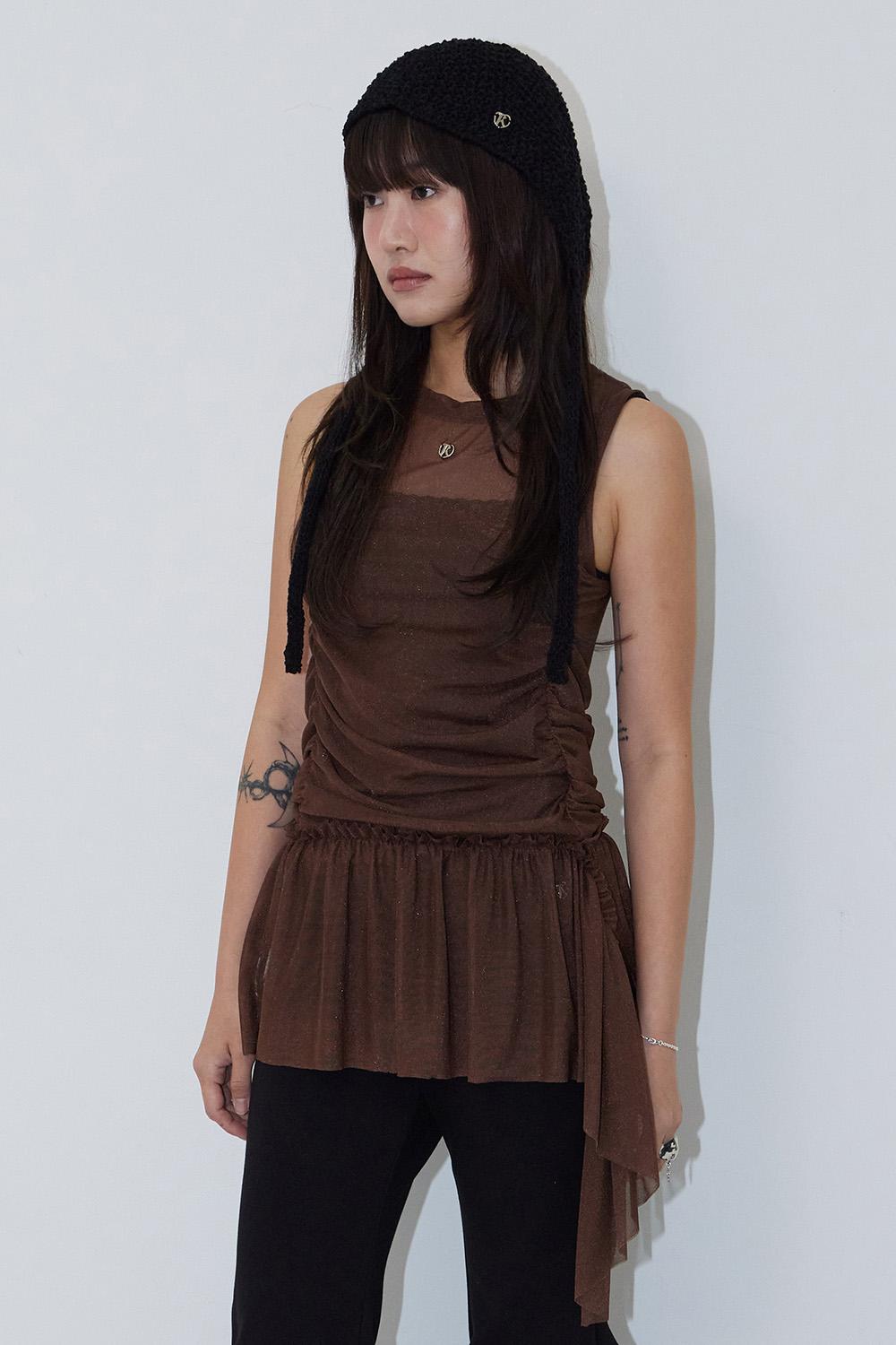 Mesh Princess Line Drop Dress_BROWN