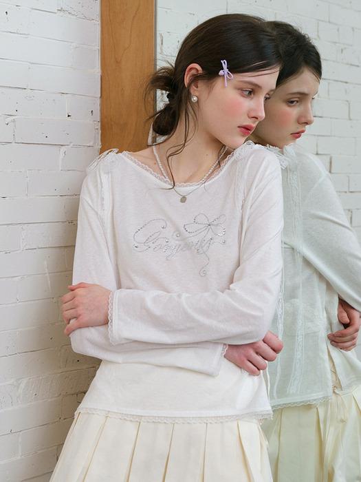 Cest_Rhinestone lace long sleeve top