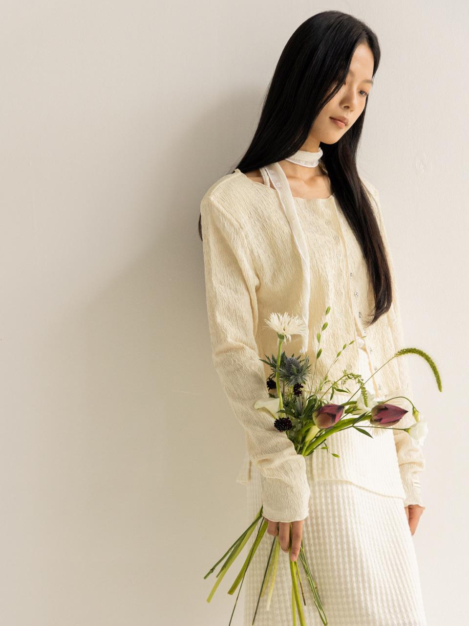 허니비 가디건 티셔츠 - 크림