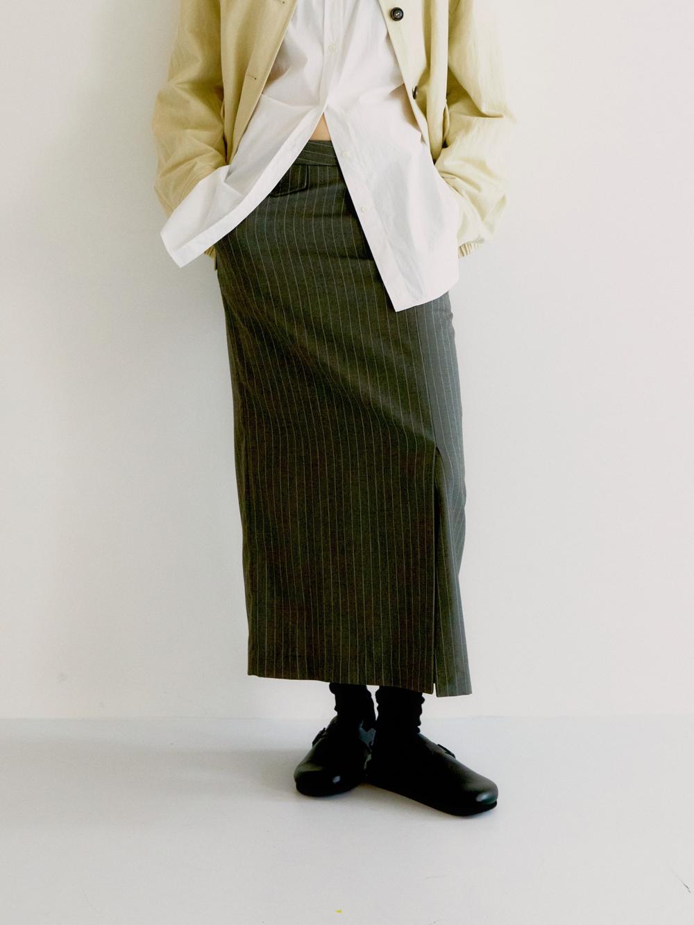 STRIPE MAXI SKIRT GRAY