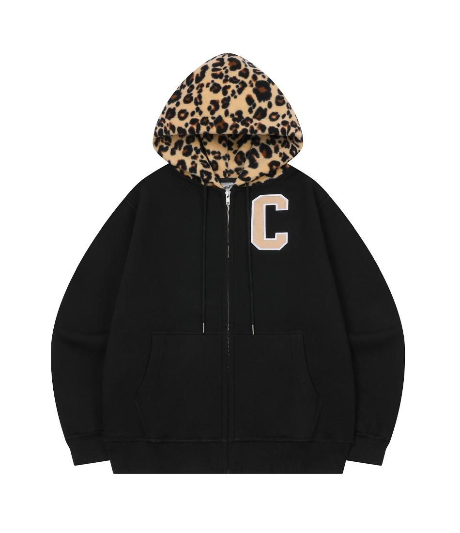 LEOPARD-HOOD ZIP-UP HOODIE(BLACK/기모)
