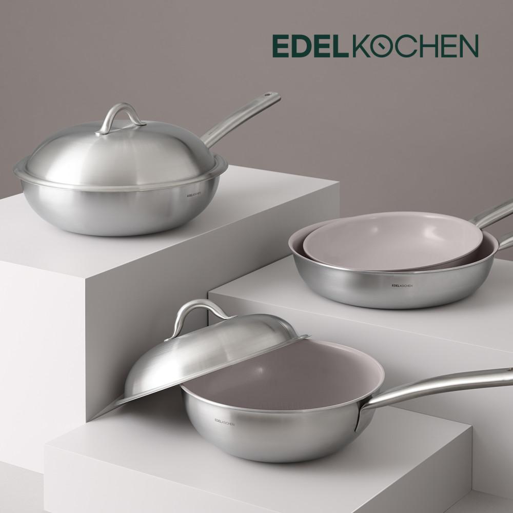 에델코첸 통3중 인덕션겸용 올 뉴 이지프리즘 세라믹 코팅 프라이팬 2종 세트 모음 (얼그레이)