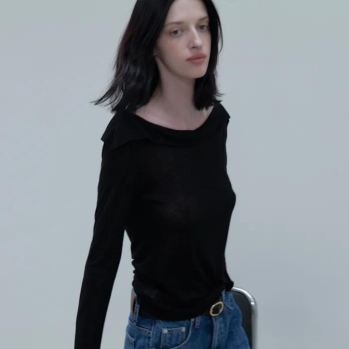 Nia Drape Neck Tee_Black