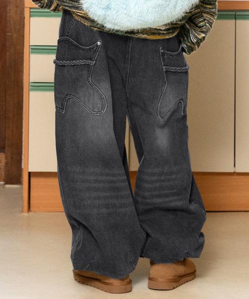 WXP064 카미 워싱 데님 벌룬 팬츠 (BLACK)