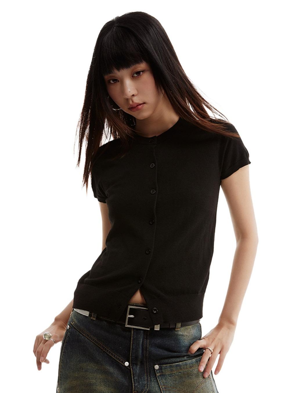 Solid Color Short-Sleeved Knit Cardigan
