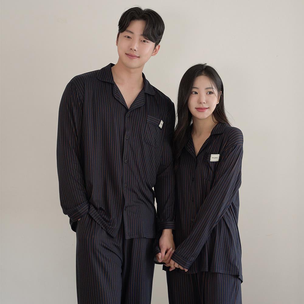 5컬러 보들 피치스킨 커플 파자마 스트라이프 긴팔 남녀 잠옷 홈웨어