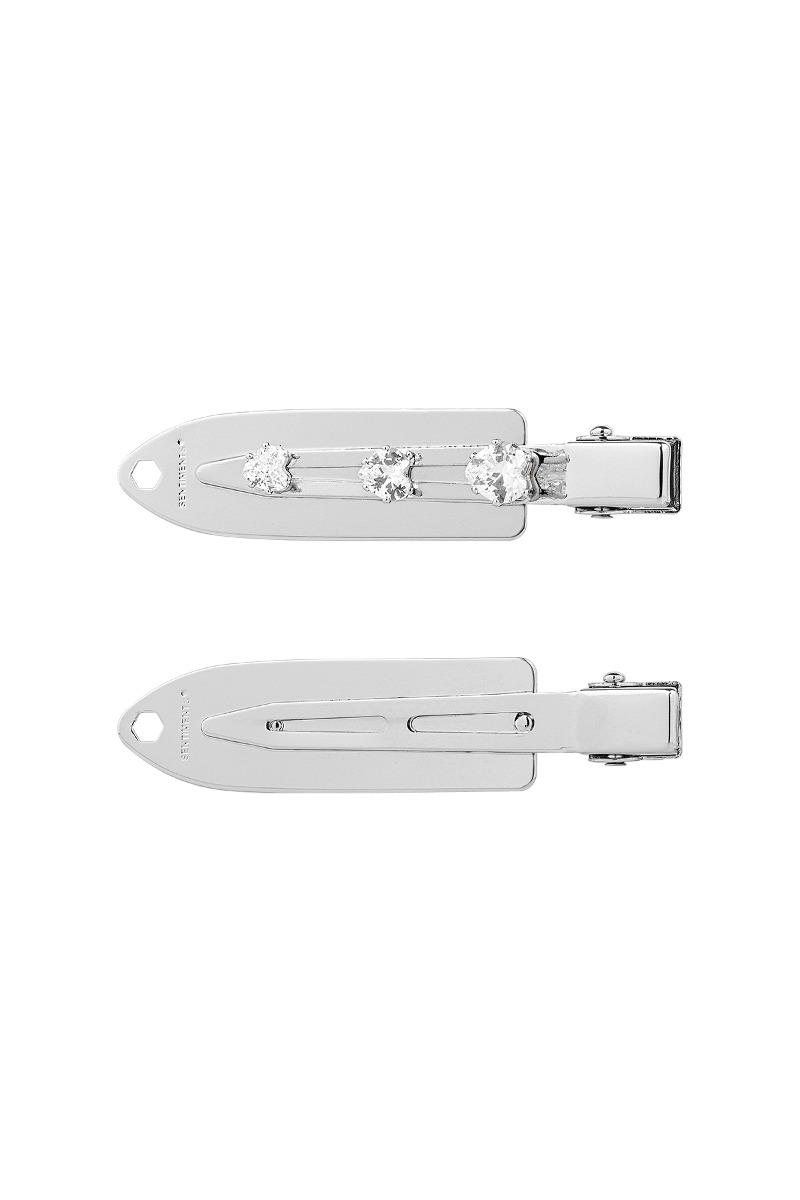 NO.544 [SILVER] SURFBOARD CRYSTAL HEART HAIR PIN 2SET
