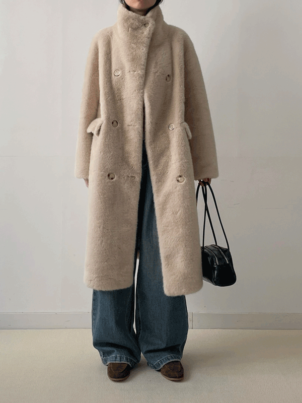 인챈트미 [두께감!] 하이넥 더블 롱 퍼 코트 (2C)