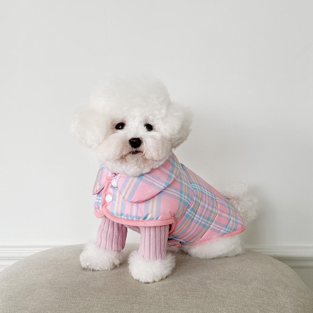 리틀콜린 히트 체크 패딩 베스트_핑크