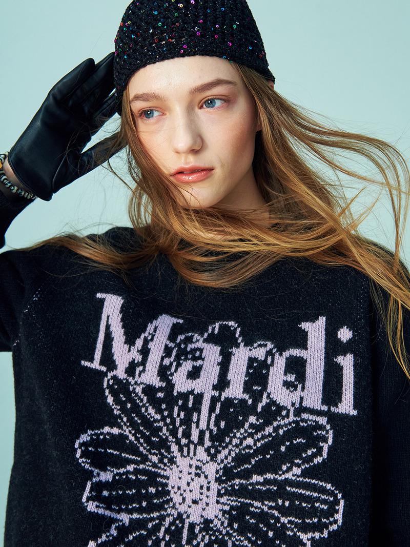 CASHMERE BLENDED PULLOVER FLOWER_BLACK LILAC