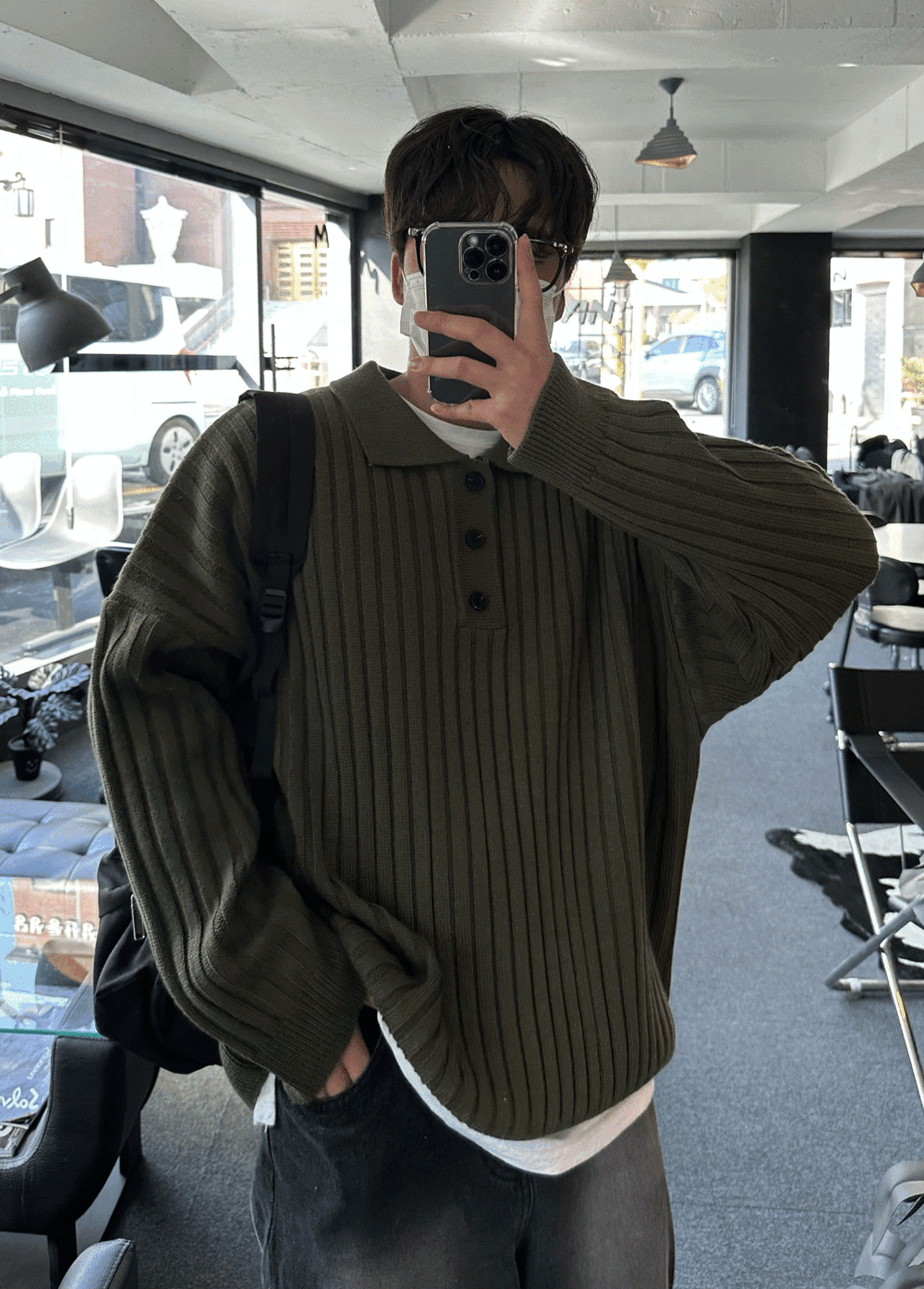 [프리미엄] 레빗 골지 카라 루즈핏 니트