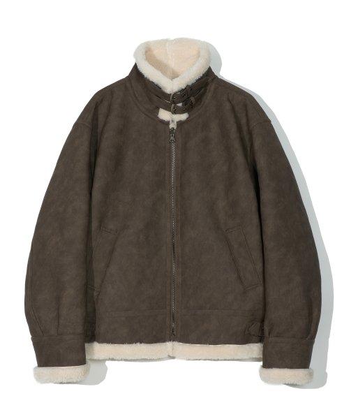 빈티지 비건 레더 무스탕 자켓 브라운