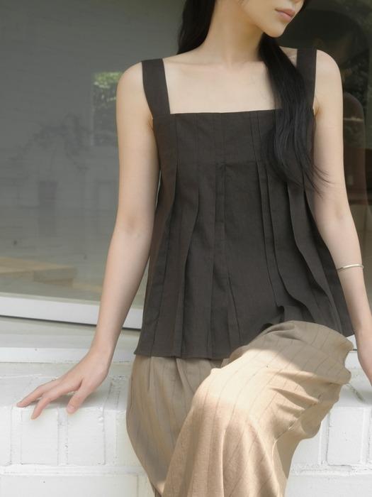뮤즈 핀턱 린넨 나시 블라우스_Muse blouse[brown]