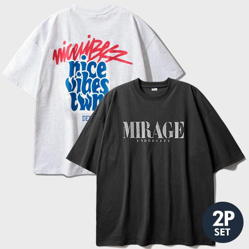 [6/13 예약배송][티떠블유엔][패키지] 나이스바이브 반팔 4종 STST3494 + 미라지 반팔티셔츠 4종 KMST6702