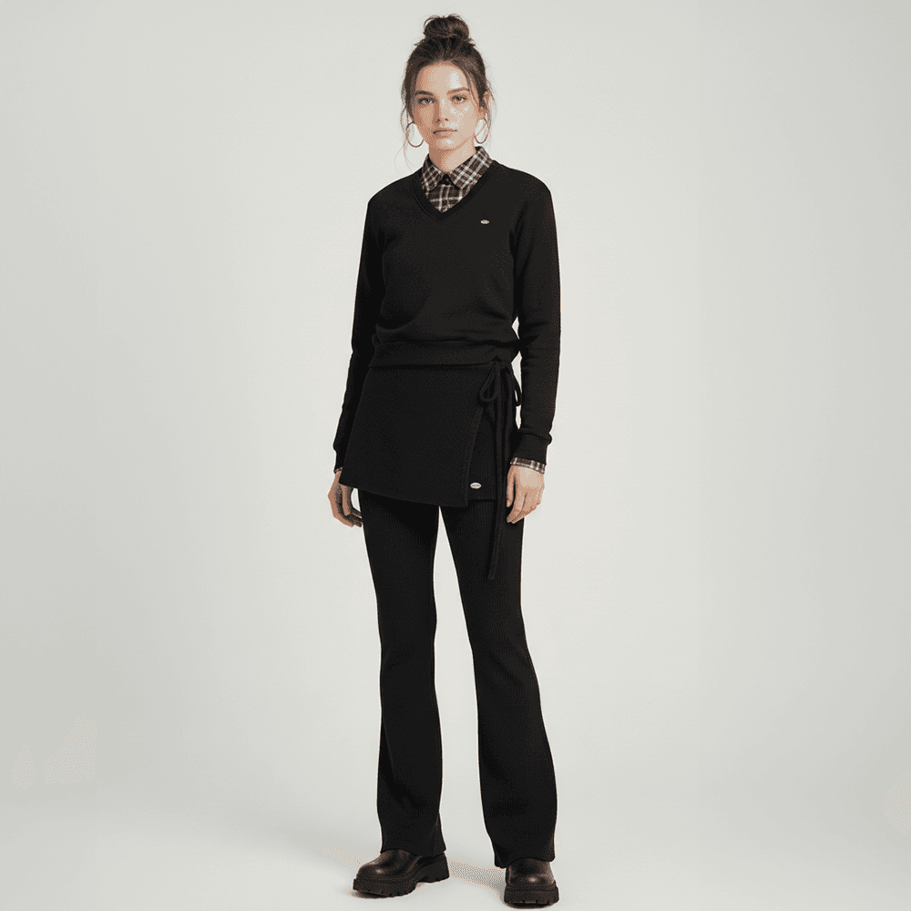 행텐 여성 레이어드 랩 스커트 팬츠_블랙