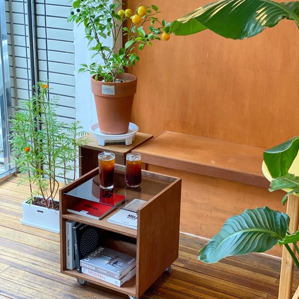 이동식유리선반 - 우든큐브트롤리