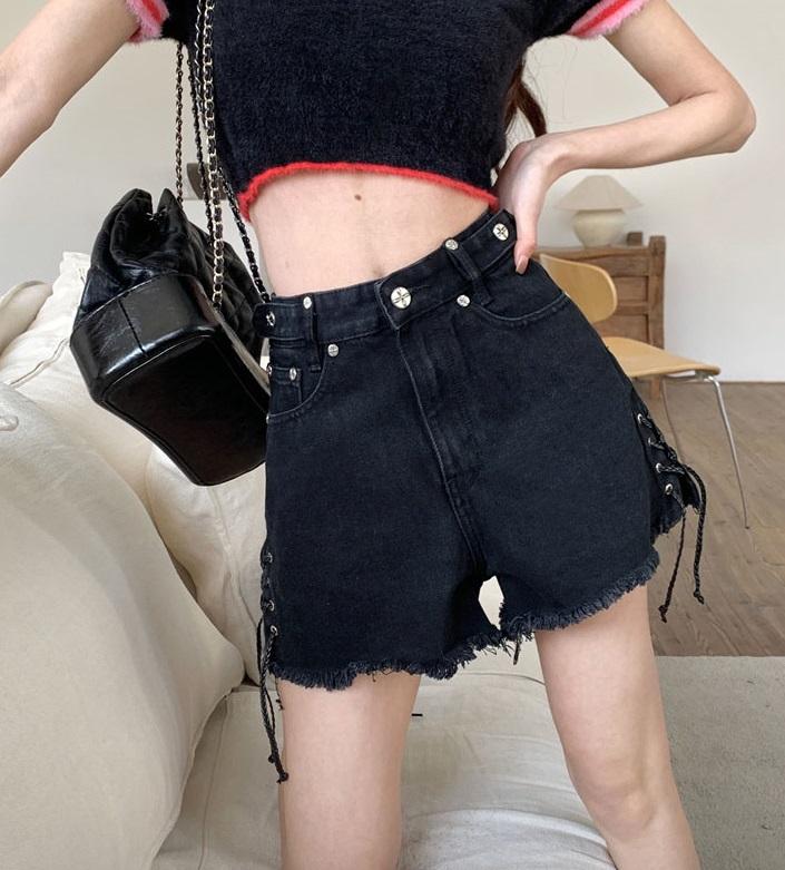 Black Cross Patched Denim Shorts | Yeji - ITZY