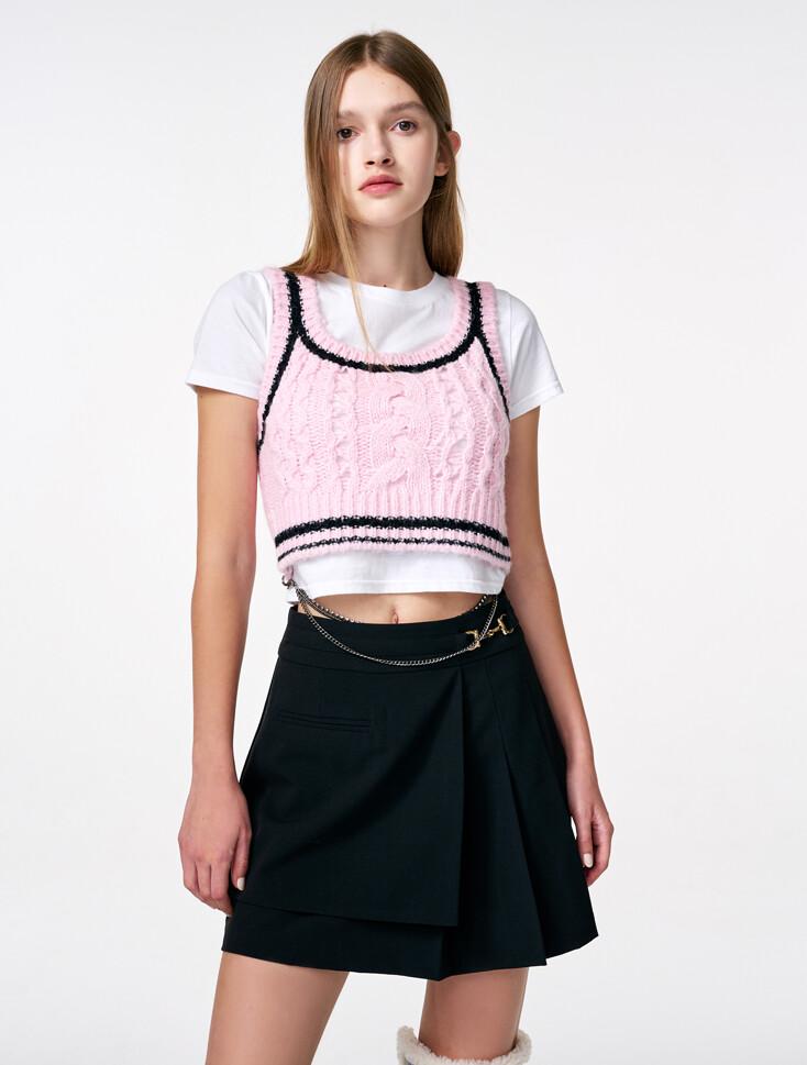 Cable Crop Knit Bustier, Pink