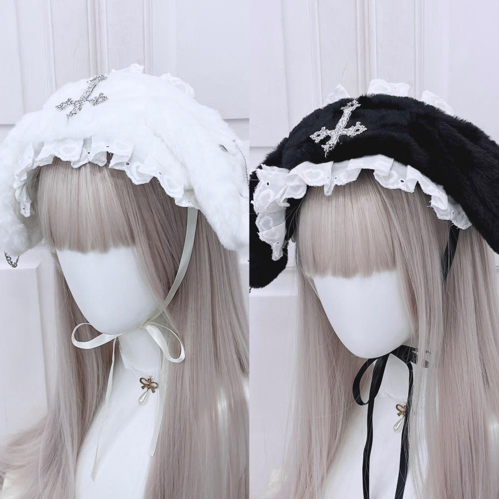 고딕 우사기 머리띠 (화이트/블랙)