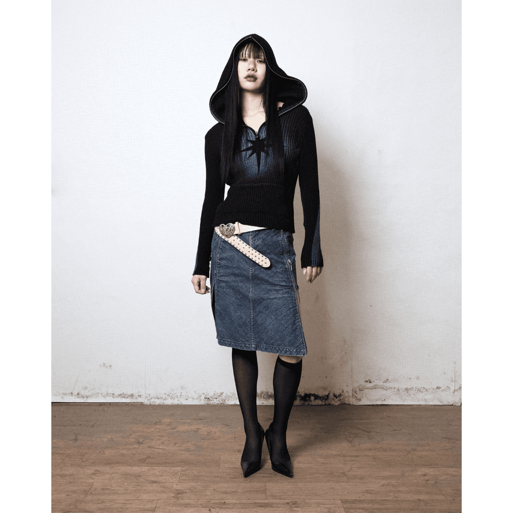 Sprayed Star Knit Hoodie (Black)